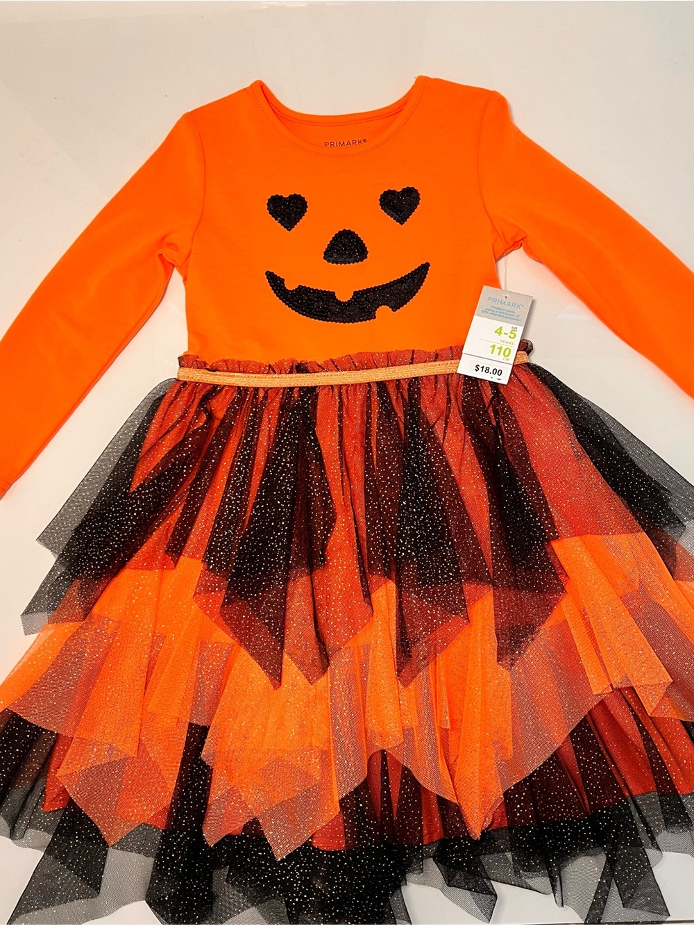 Primark Orange and Black Glitter Pumpkin Tutu Dress